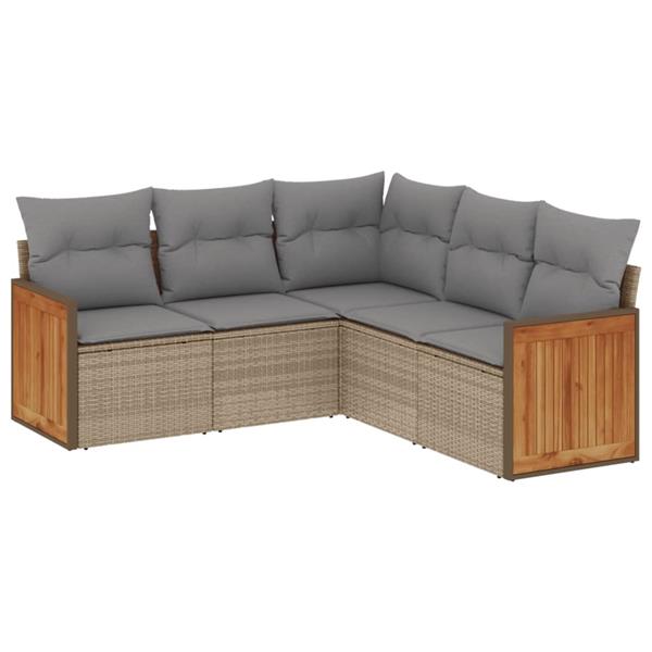 Grote foto vidaxl 5 delige loungeset met kussens poly rattan beige tuin en terras tuinmeubelen