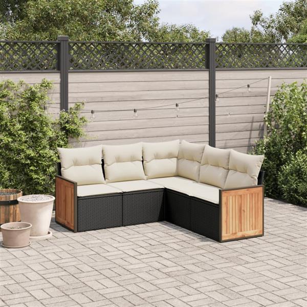 Grote foto vidaxl 5 delige loungeset met kussens poly rattan zwart tuin en terras tuinmeubelen