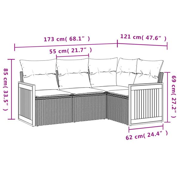 Grote foto vidaxl 4 delige loungeset met kussens poly rattan zwart tuin en terras tuinmeubelen