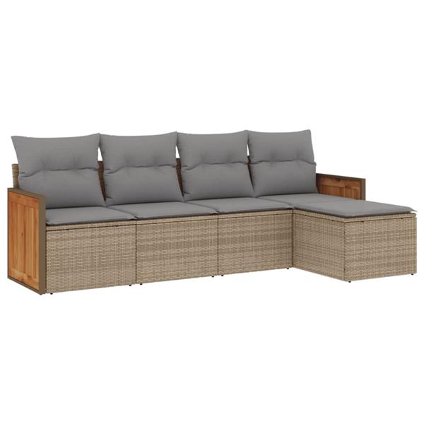 Grote foto vidaxl 5 delige loungeset met kussens poly rattan beige tuin en terras tuinmeubelen