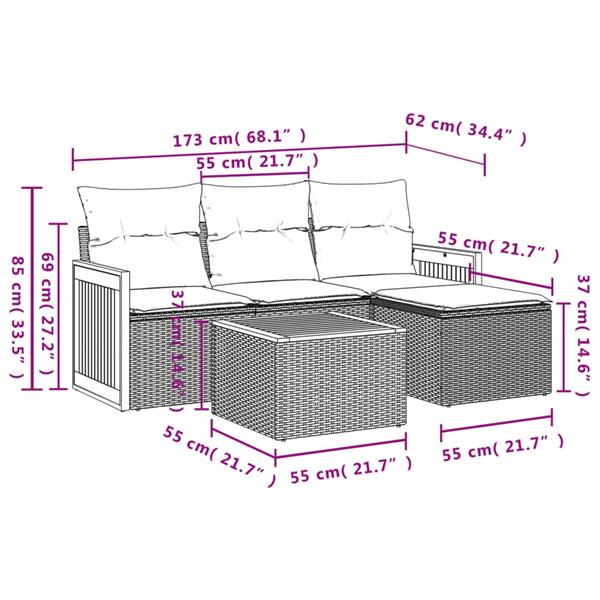 Grote foto vidaxl 5 delige loungeset met kussens poly rattan beige tuin en terras tuinmeubelen