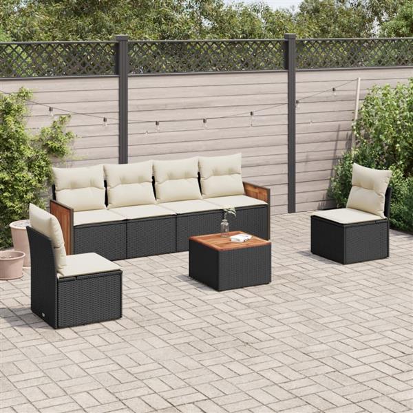 Grote foto vidaxl 7 delige loungeset met kussens poly rattan zwart tuin en terras tuinmeubelen