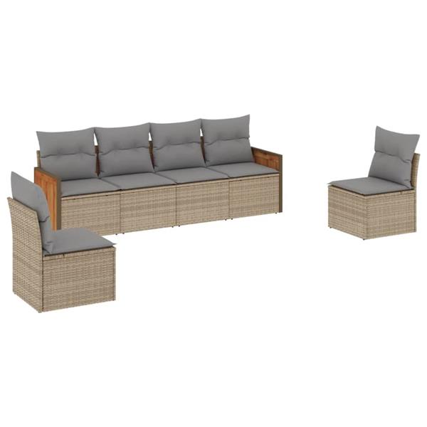 Grote foto vidaxl 6 delige loungeset met kussens poly rattan beige tuin en terras tuinmeubelen