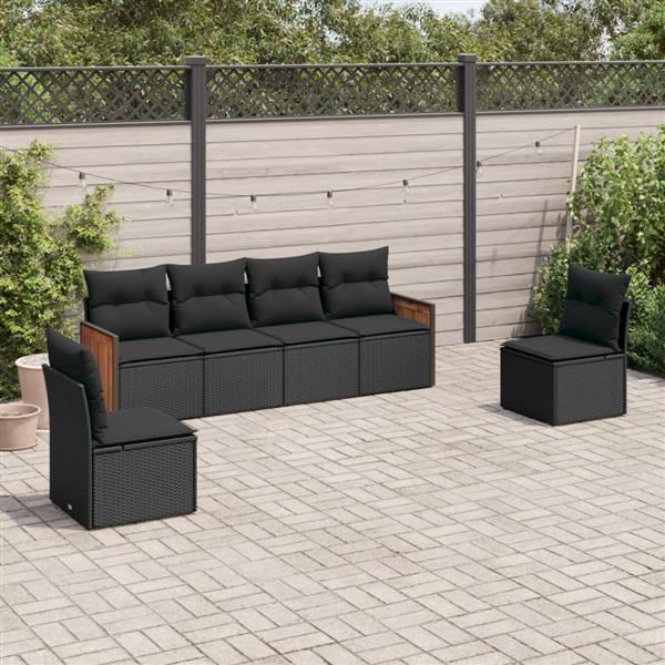 Grote foto vidaxl 6 delige loungeset met kussens poly rattan zwart tuin en terras tuinmeubelen