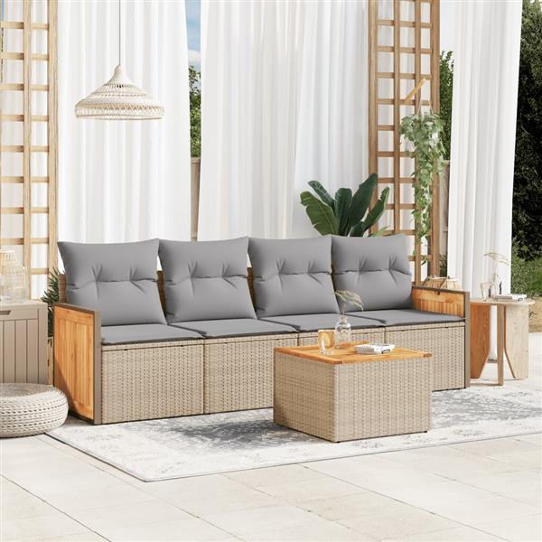 Grote foto vidaxl 5 delige loungeset met kussens poly rattan beige tuin en terras tuinmeubelen