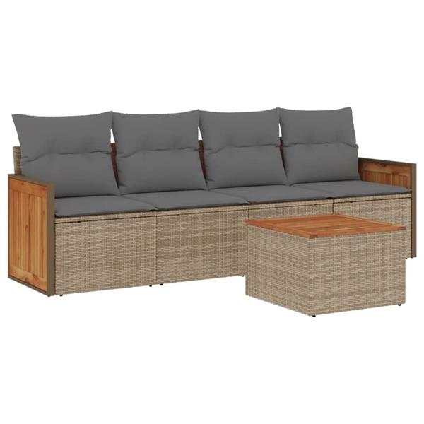 Grote foto vidaxl 5 delige loungeset met kussens poly rattan beige tuin en terras tuinmeubelen