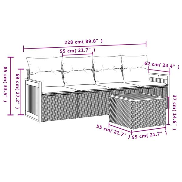 Grote foto vidaxl 5 delige loungeset met kussens poly rattan beige tuin en terras tuinmeubelen