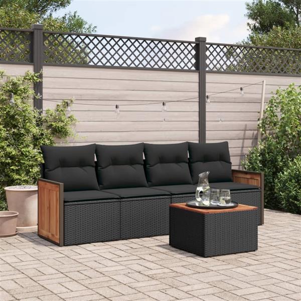 Grote foto vidaxl 5 delige loungeset met kussens poly rattan zwart tuin en terras tuinmeubelen