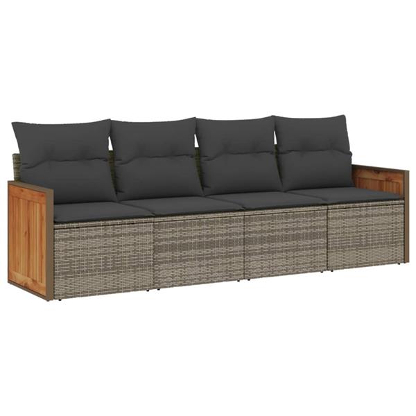 Grote foto vidaxl 4 delige loungeset met kussens poly rattan grijs tuin en terras tuinmeubelen