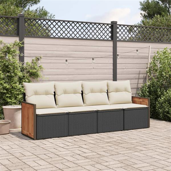 Grote foto vidaxl 4 delige loungeset met kussens poly rattan zwart tuin en terras tuinmeubelen