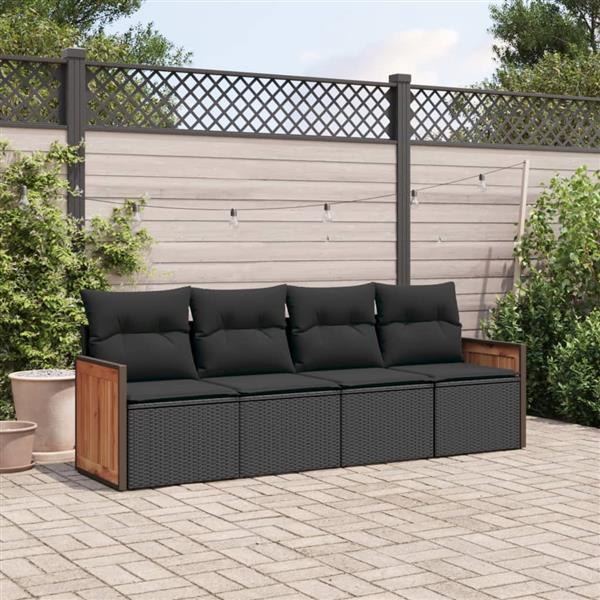 Grote foto vidaxl 4 delige loungeset met kussens poly rattan zwart tuin en terras tuinmeubelen