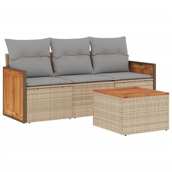 Grote foto vidaxl 4 delige loungeset met kussens poly rattan beige tuin en terras tuinmeubelen