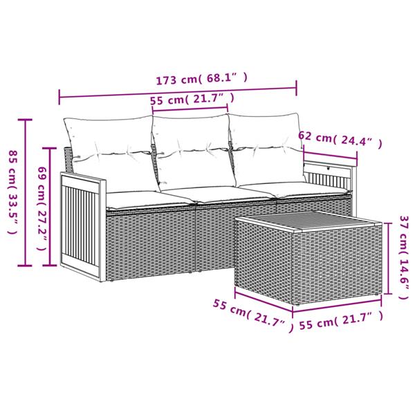 Grote foto vidaxl 4 delige loungeset met kussens poly rattan zwart tuin en terras tuinmeubelen