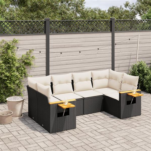 Grote foto vidaxl 6 delige loungeset met kussens poly rattan zwart tuin en terras tuinmeubelen