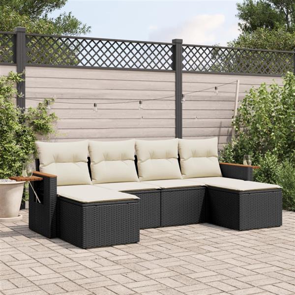 Grote foto vidaxl 6 delige loungeset met kussens poly rattan zwart tuin en terras tuinmeubelen