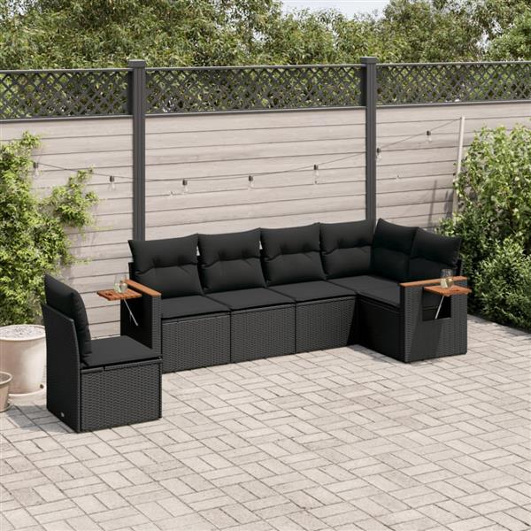 Grote foto vidaxl 6 delige loungeset met kussens poly rattan zwart tuin en terras tuinmeubelen