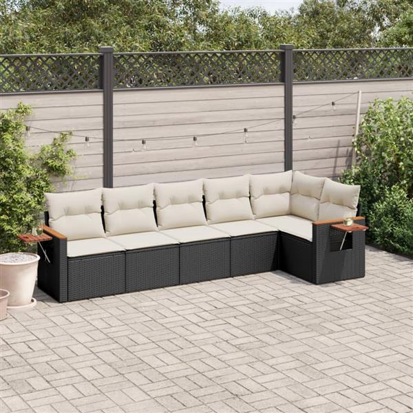 Grote foto vidaxl 6 delige loungeset met kussens poly rattan zwart tuin en terras tuinmeubelen