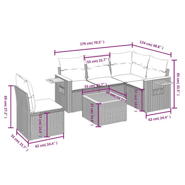 Grote foto vidaxl 6 delige loungeset met kussens poly rattan zwart tuin en terras tuinmeubelen