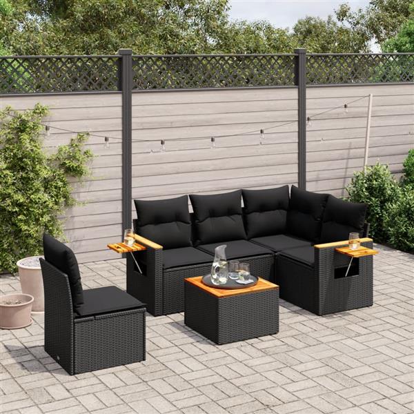 Grote foto vidaxl 6 delige loungeset met kussens poly rattan zwart tuin en terras tuinmeubelen