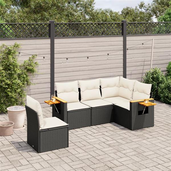 Grote foto vidaxl 5 delige loungeset met kussens poly rattan zwart tuin en terras tuinmeubelen