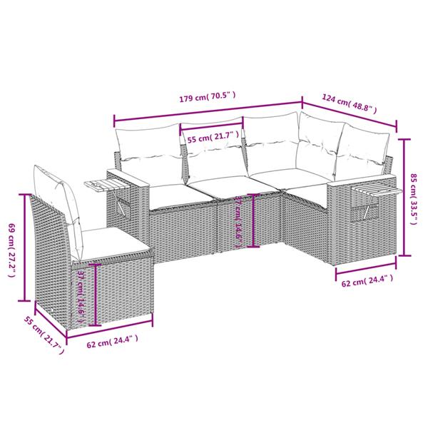 Grote foto vidaxl 5 delige loungeset met kussens poly rattan zwart tuin en terras tuinmeubelen