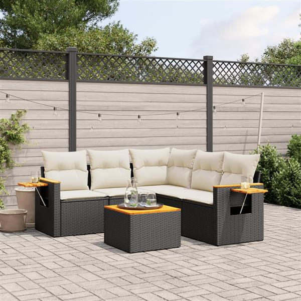 Grote foto vidaxl 6 delige loungeset met kussens poly rattan zwart tuin en terras tuinmeubelen