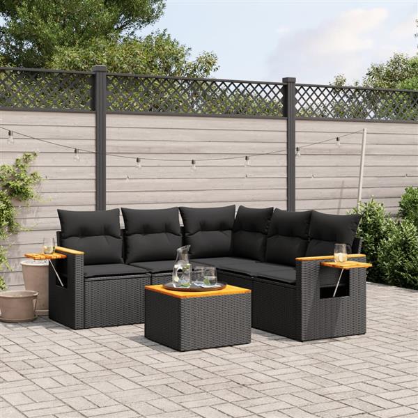 Grote foto vidaxl 6 delige loungeset met kussens poly rattan zwart tuin en terras tuinmeubelen