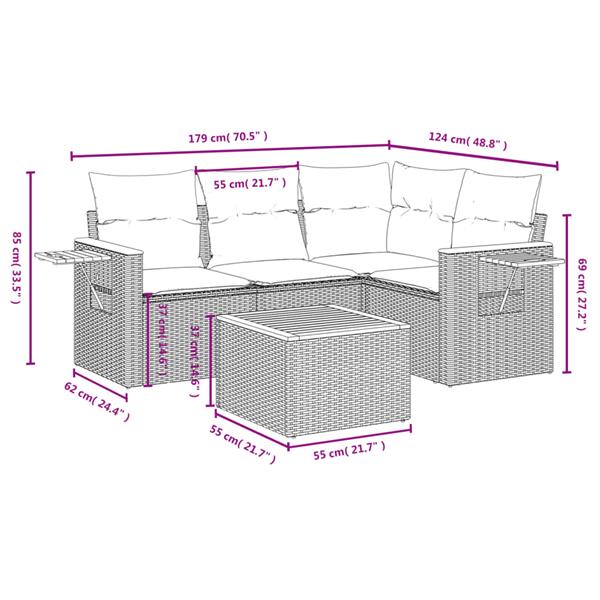 Grote foto vidaxl 5 delige loungeset met kussens poly rattan zwart tuin en terras tuinmeubelen