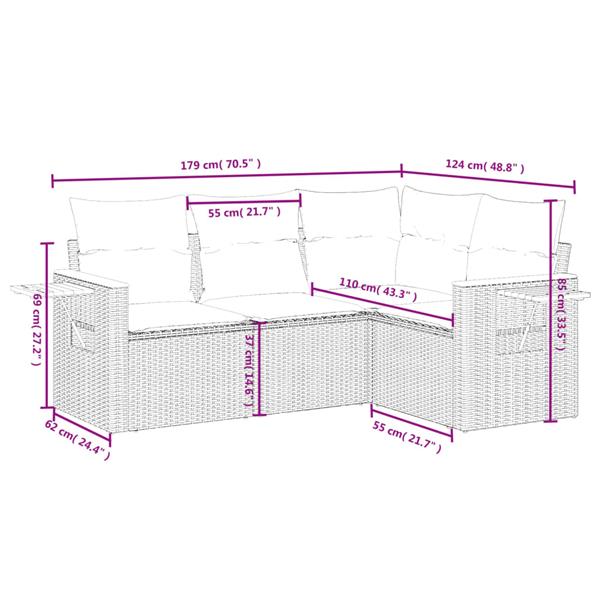 Grote foto vidaxl 4 delige loungeset met kussens poly rattan zwart tuin en terras tuinmeubelen