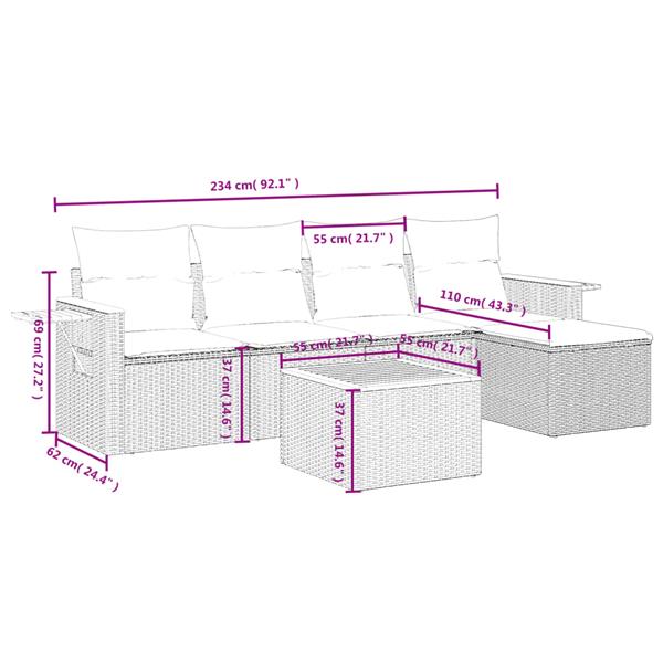 Grote foto vidaxl 6 delige loungeset met kussens poly rattan zwart tuin en terras tuinmeubelen