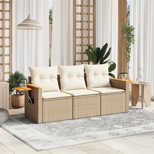 Grote foto vidaxl 3 delige loungeset met kussens poly rattan beige tuin en terras tuinmeubelen