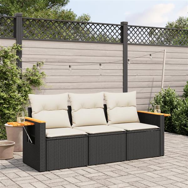 Grote foto vidaxl 3 delige loungeset met kussens poly rattan zwart tuin en terras tuinmeubelen