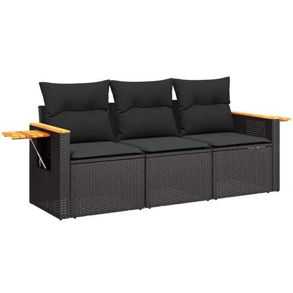 Grote foto vidaxl 3 delige loungeset met kussens poly rattan zwart tuin en terras tuinmeubelen