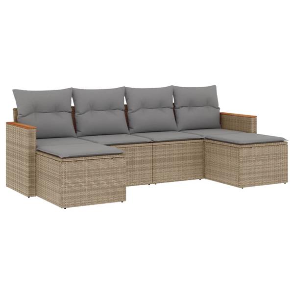 Grote foto vidaxl 6 delige loungeset met kussens poly rattan beige tuin en terras tuinmeubelen