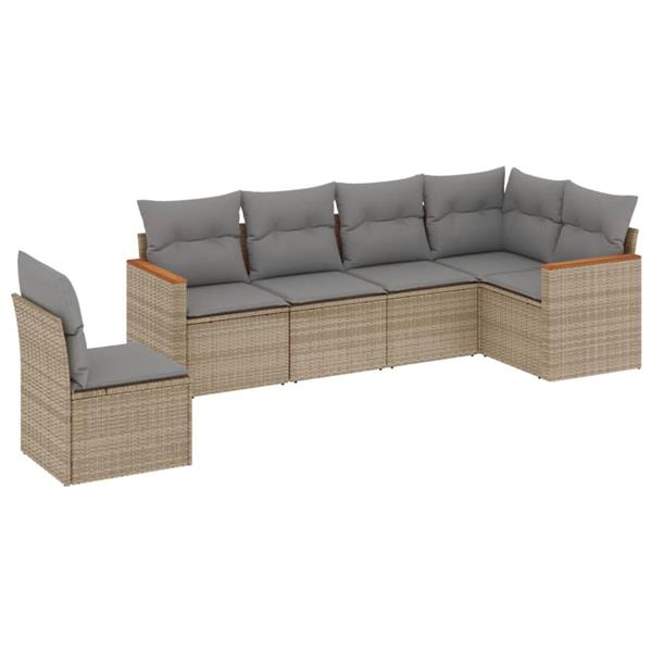 Grote foto vidaxl 6 delige loungeset met kussens poly rattan beige tuin en terras tuinmeubelen