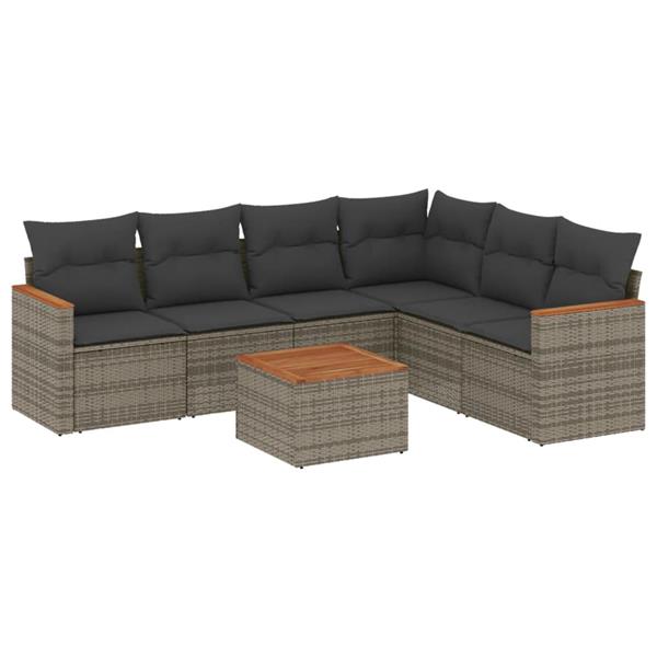 Grote foto vidaxl 7 delige loungeset met kussens poly rattan grijs tuin en terras tuinmeubelen