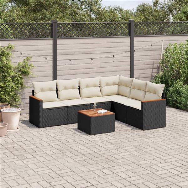 Grote foto vidaxl 7 delige loungeset met kussens poly rattan zwart tuin en terras tuinmeubelen