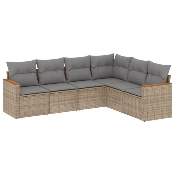 Grote foto vidaxl 6 delige loungeset met kussens poly rattan beige tuin en terras tuinmeubelen