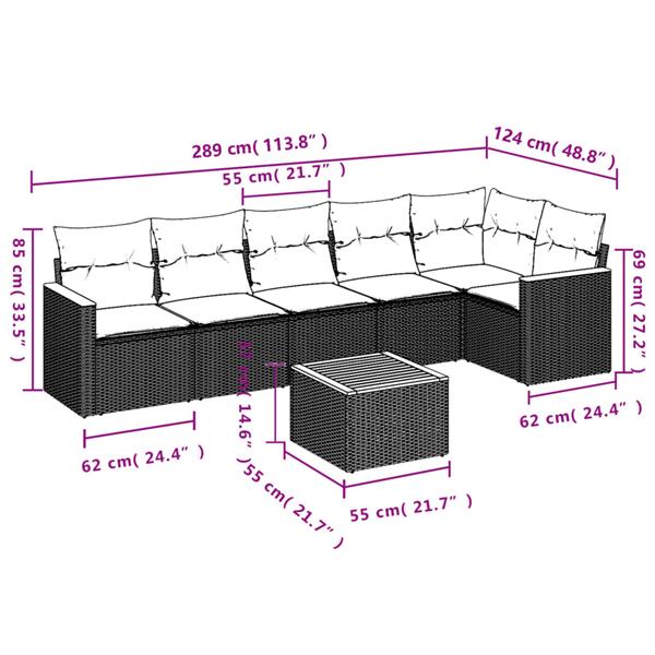 Grote foto vidaxl 7 delige loungeset met kussens poly rattan grijs tuin en terras tuinmeubelen