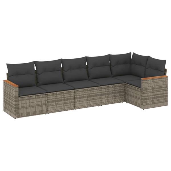 Grote foto vidaxl 6 delige loungeset met kussens poly rattan grijs tuin en terras tuinmeubelen