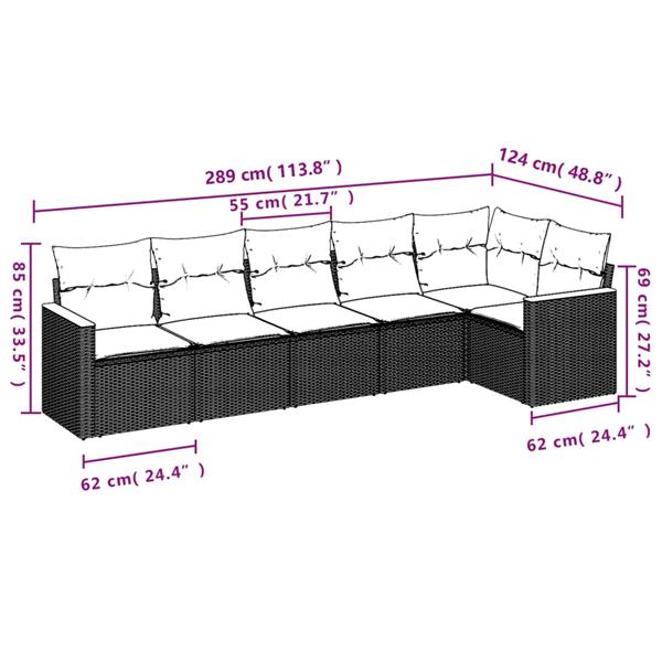 Grote foto vidaxl 6 delige loungeset met kussens poly rattan grijs tuin en terras tuinmeubelen