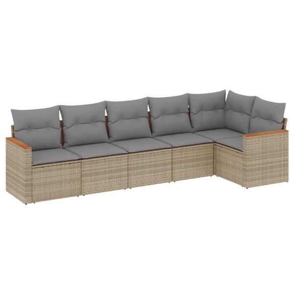 Grote foto vidaxl 6 delige loungeset met kussens poly rattan beige tuin en terras tuinmeubelen