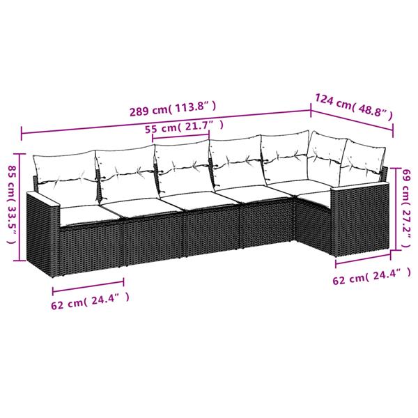 Grote foto vidaxl 6 delige loungeset met kussens poly rattan zwart tuin en terras tuinmeubelen