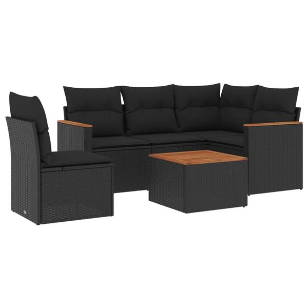 Grote foto vidaxl 6 delige loungeset met kussens poly rattan zwart tuin en terras tuinmeubelen