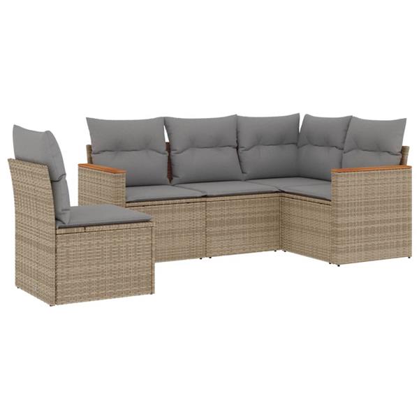 Grote foto vidaxl 5 delige loungeset met kussens poly rattan beige tuin en terras tuinmeubelen