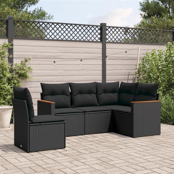 Grote foto vidaxl 5 delige loungeset met kussens poly rattan zwart tuin en terras tuinmeubelen