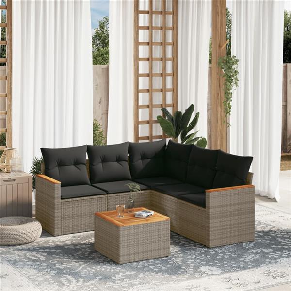 Grote foto vidaxl 6 delige loungeset met kussens poly rattan grijs tuin en terras tuinmeubelen