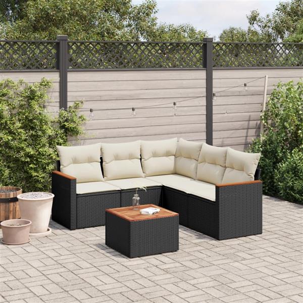 Grote foto vidaxl 6 delige loungeset met kussens poly rattan zwart tuin en terras tuinmeubelen