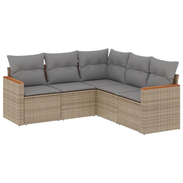 Grote foto vidaxl 5 delige loungeset met kussens poly rattan beige tuin en terras tuinmeubelen