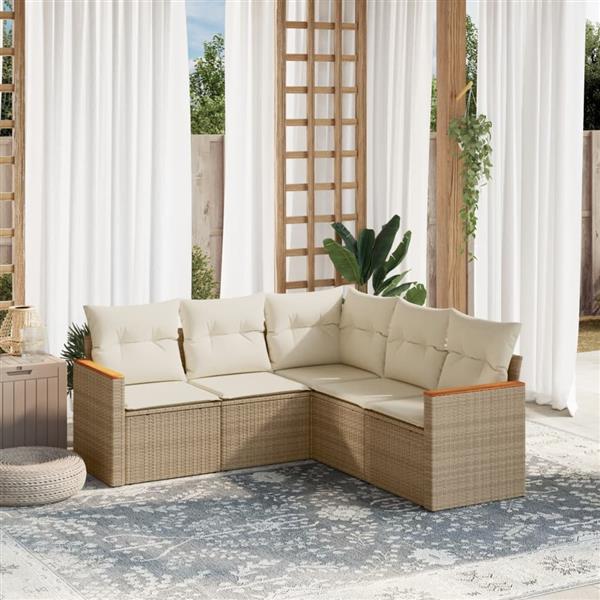 Grote foto vidaxl 5 delige loungeset met kussens poly rattan beige tuin en terras tuinmeubelen